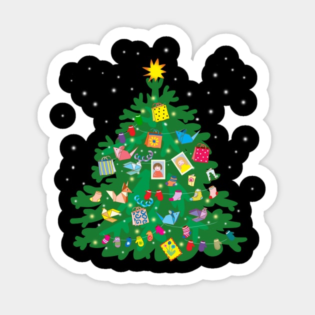 christmas tree with toys, socks and postcards Sticker by sonaart